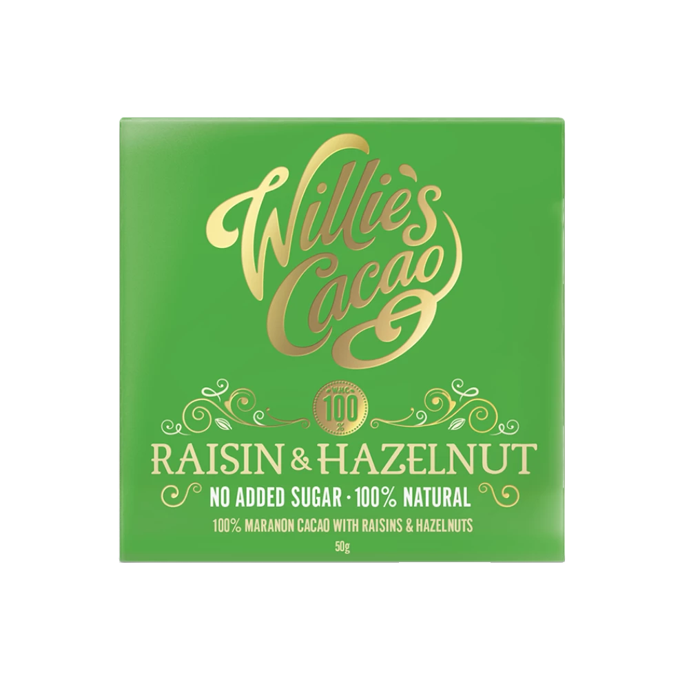Willie's Cacao No Added Sugar Raisin & Hazelnut Chocolate (50g)